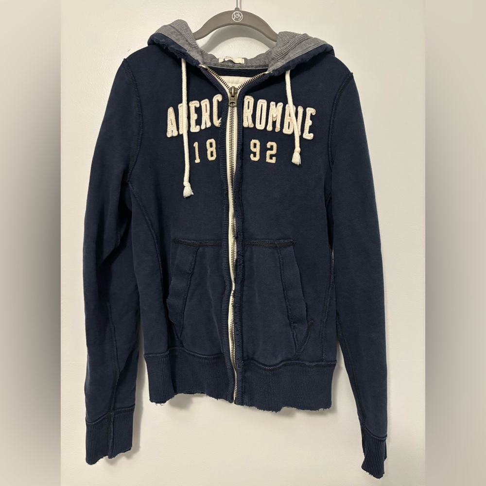 Vintage Abercrombie and Fitch Men small zip up sweatshirt hoodie navy muscle